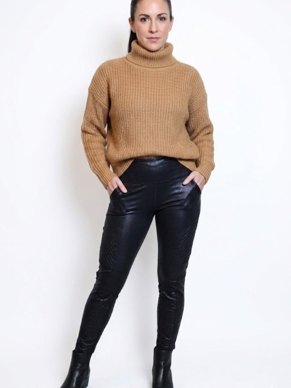SPANX Faux Leather Moto Leggings Black Size 1X Preowned